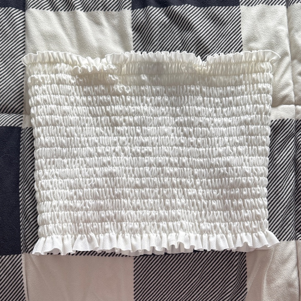 Boohoo White Ruffled Smocked Top